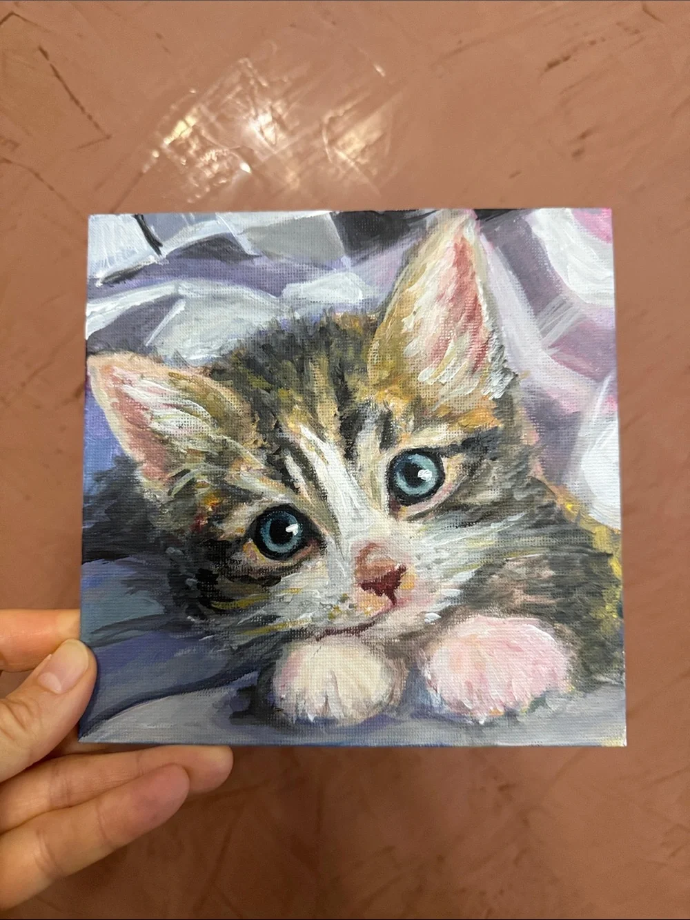 Adorable Kitten Original Mixed Media Painting on 6”x 6” Canvas Panel - Picture 3 of 9